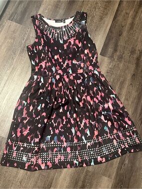 Apt. 9 Women's Black Dress with Pink and Aqua Abstract Print